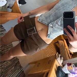 Brown Suede Shorts with Belt